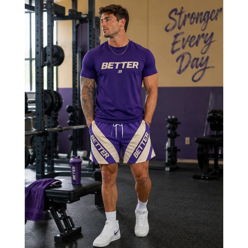 Better Men's Nylon Logo Shorts Purple Cream Large Streetwear Athletic